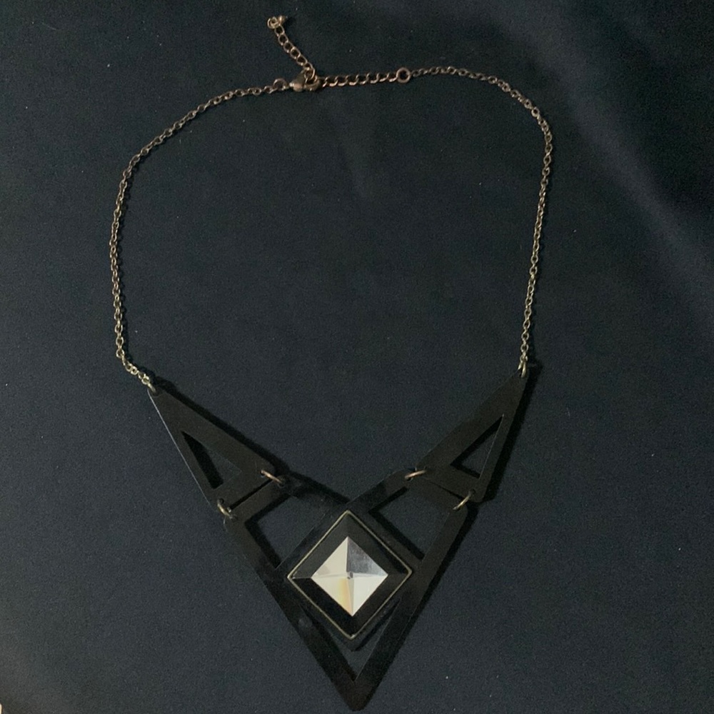 Black statement necklace with geometric design